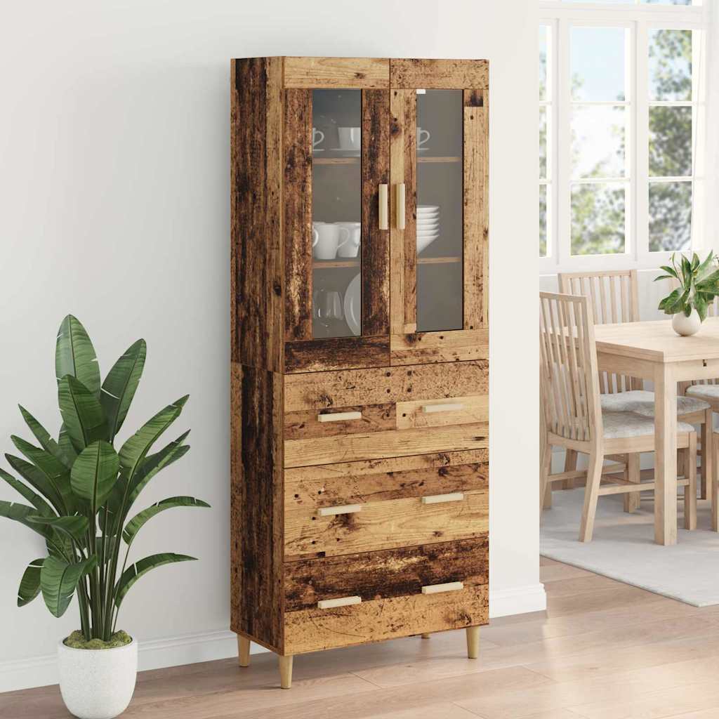 Highboard Gammelt træ 69,5 x 34 x 180 cm Ingeniørtræ og glas
