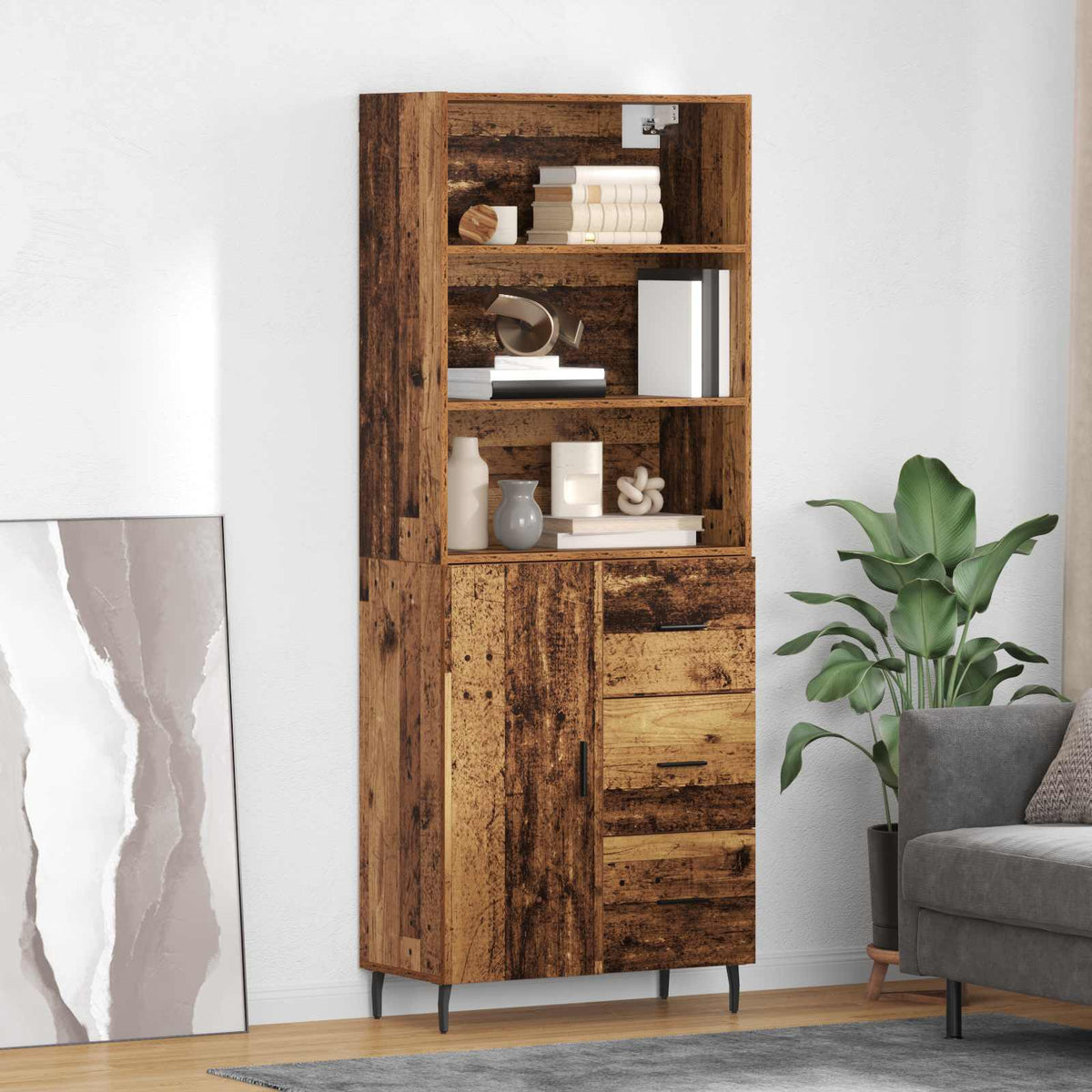 Highboard 2 stk. Gammelt træ 69,5 x 32,5 x 180 cm