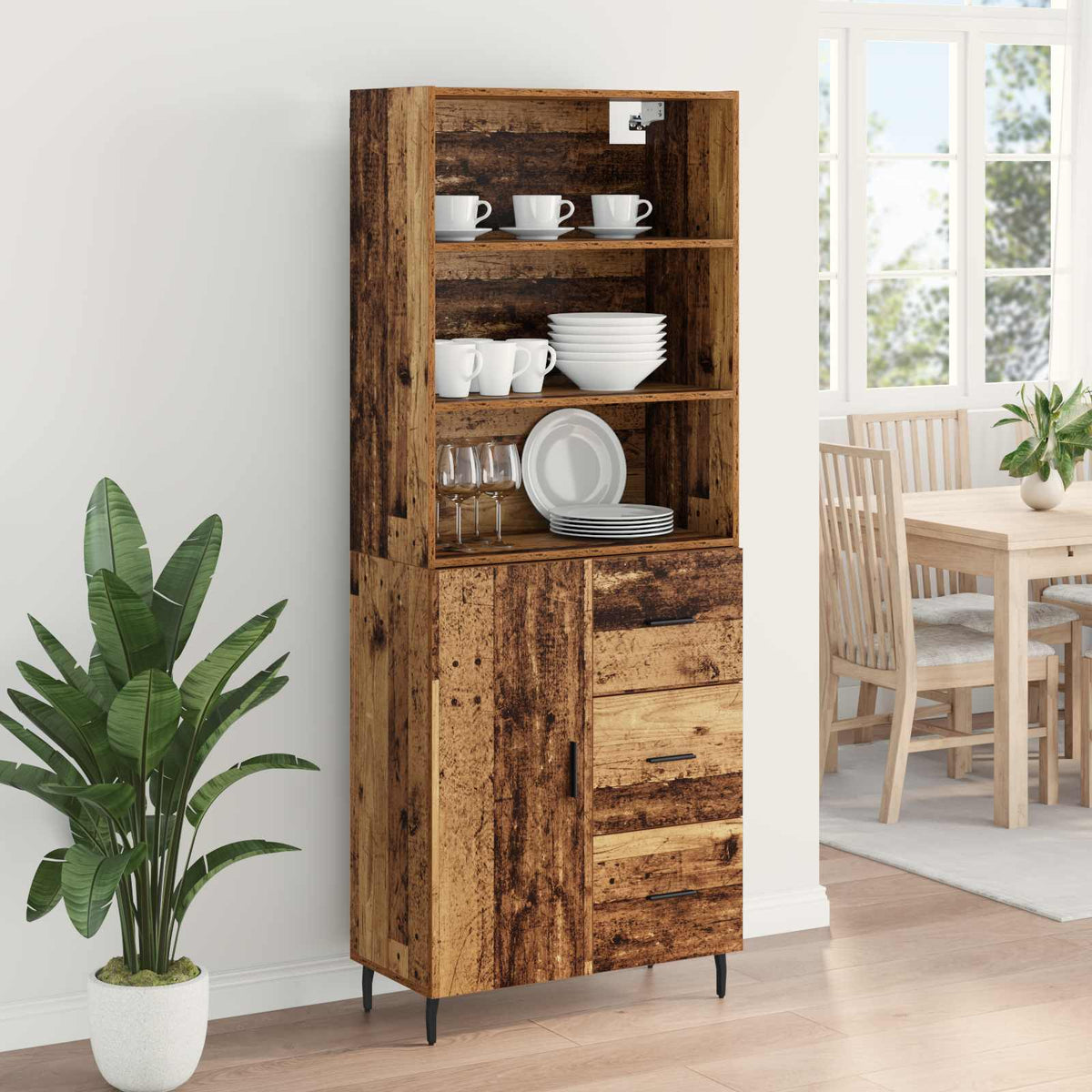 Highboard 2 stk. Gammelt træ 69,5 x 32,5 x 180 cm