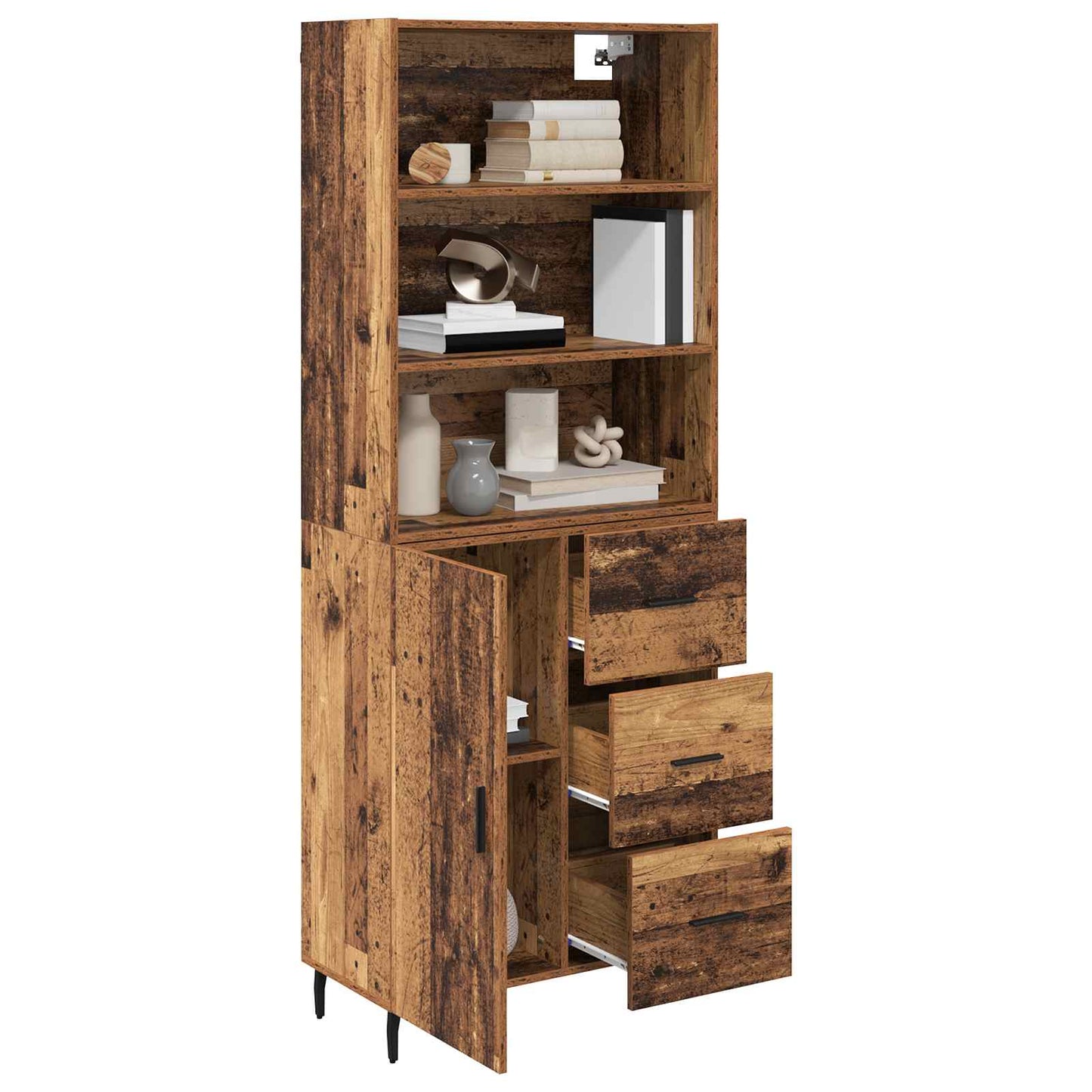 Highboard 2 stk. Gammelt træ 69,5 x 32,5 x 180 cm