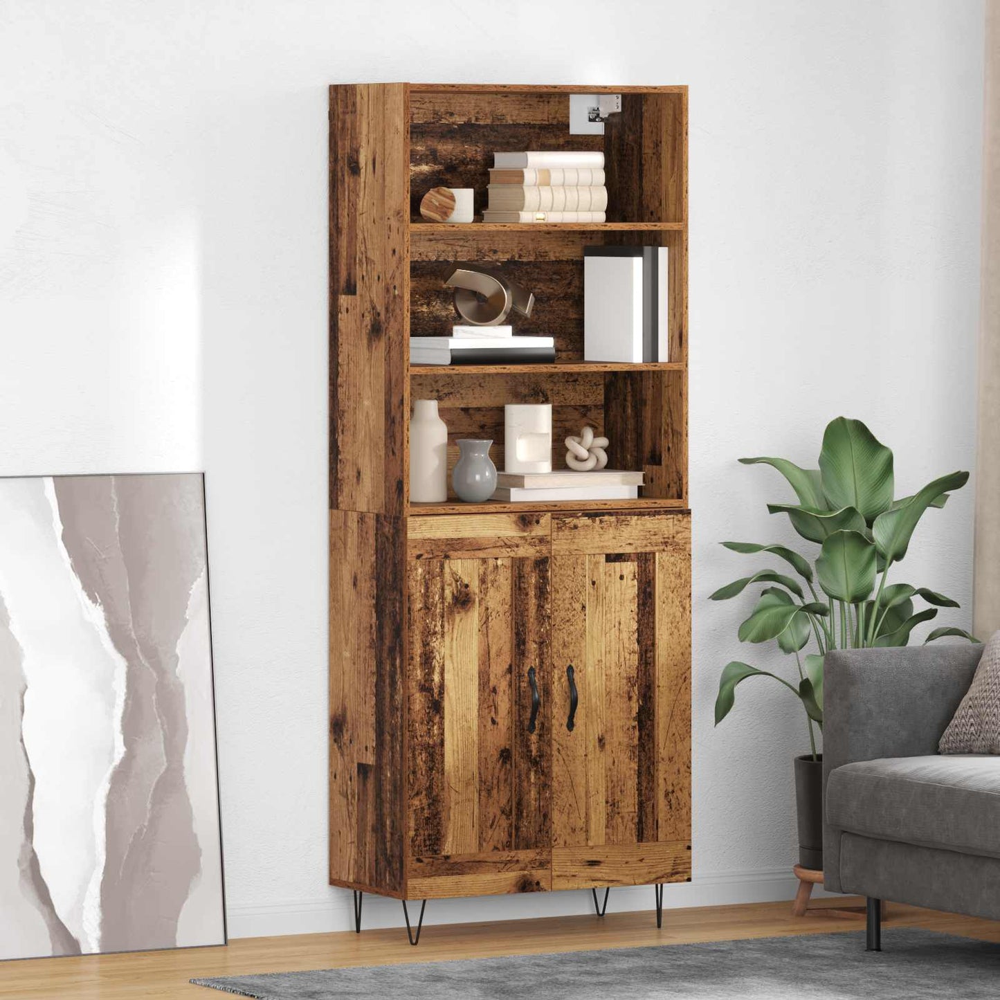 Highboard 2 stk. Gammelt træ 69,5 x 34 x 180 cm
