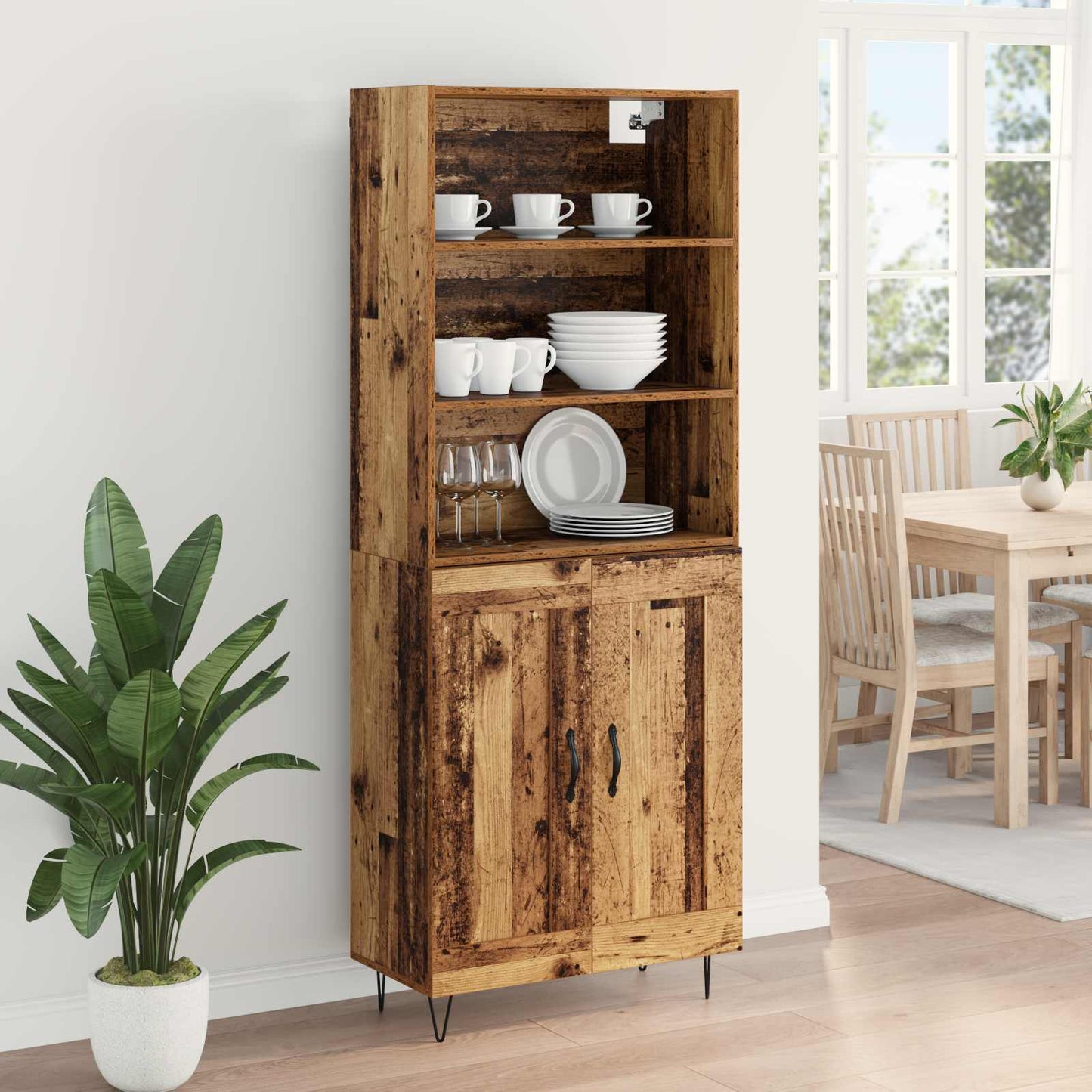 Highboard 2 stk. Gammelt træ 69,5 x 34 x 180 cm