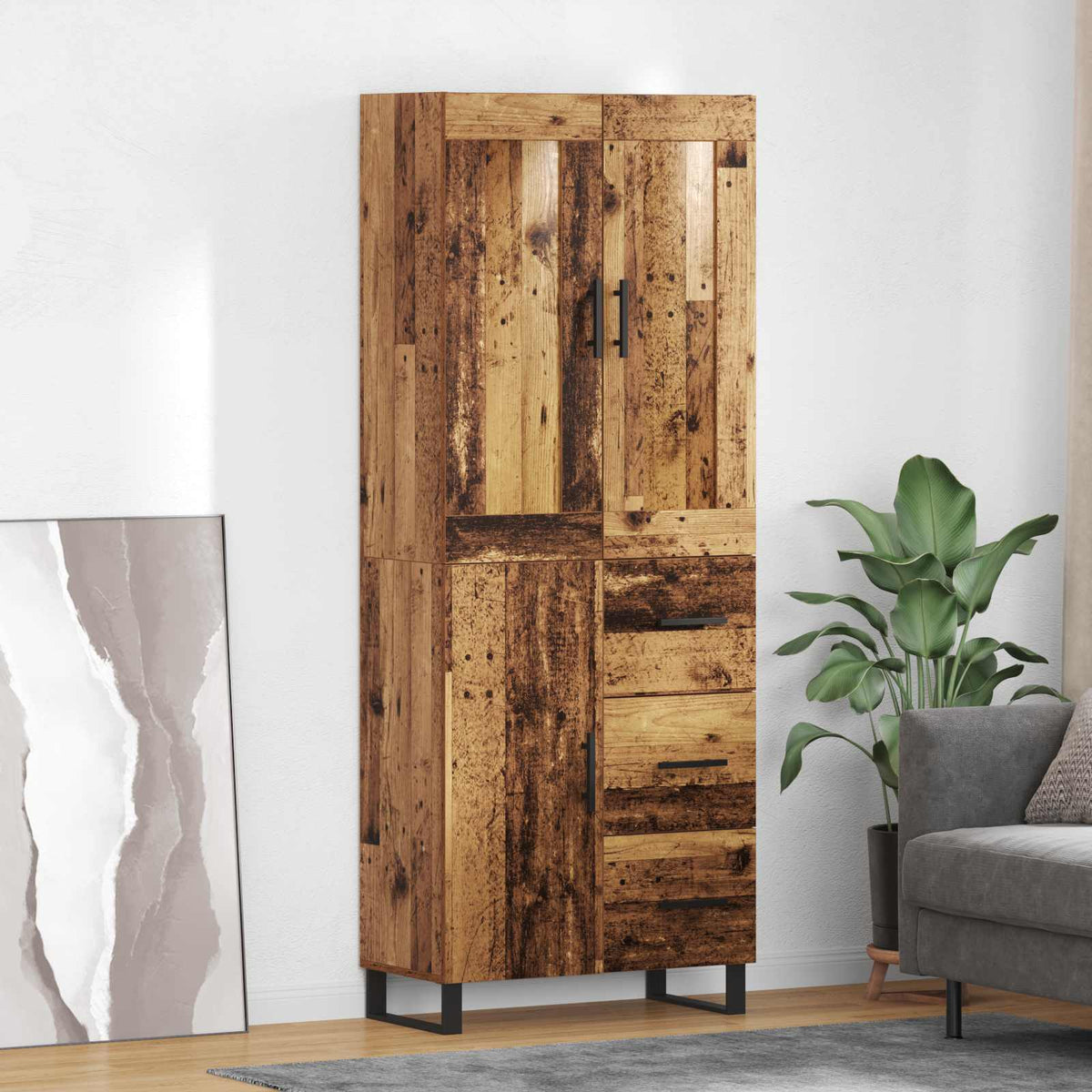 Highboard 2 stk. Gammelt træ 69,5 x 34 x 180 cm