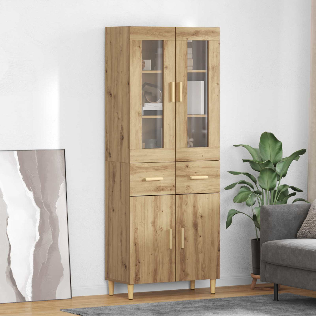 Highboard Artisan Egetræ 69,5 x 34 x 180 cm Konstrueret træ
