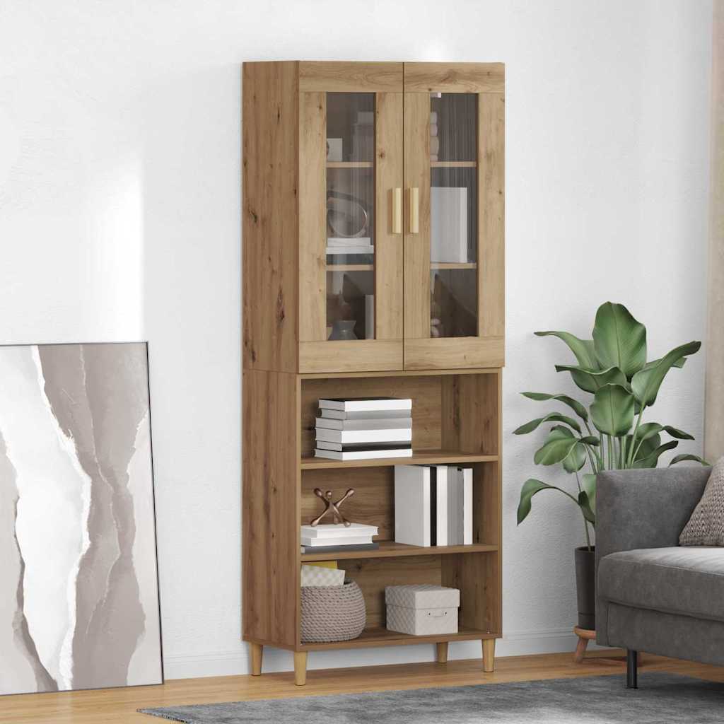 Highboard Artisan Egetræ 69,5 x 34 x 180 cm Ingeniørtræ og glas
