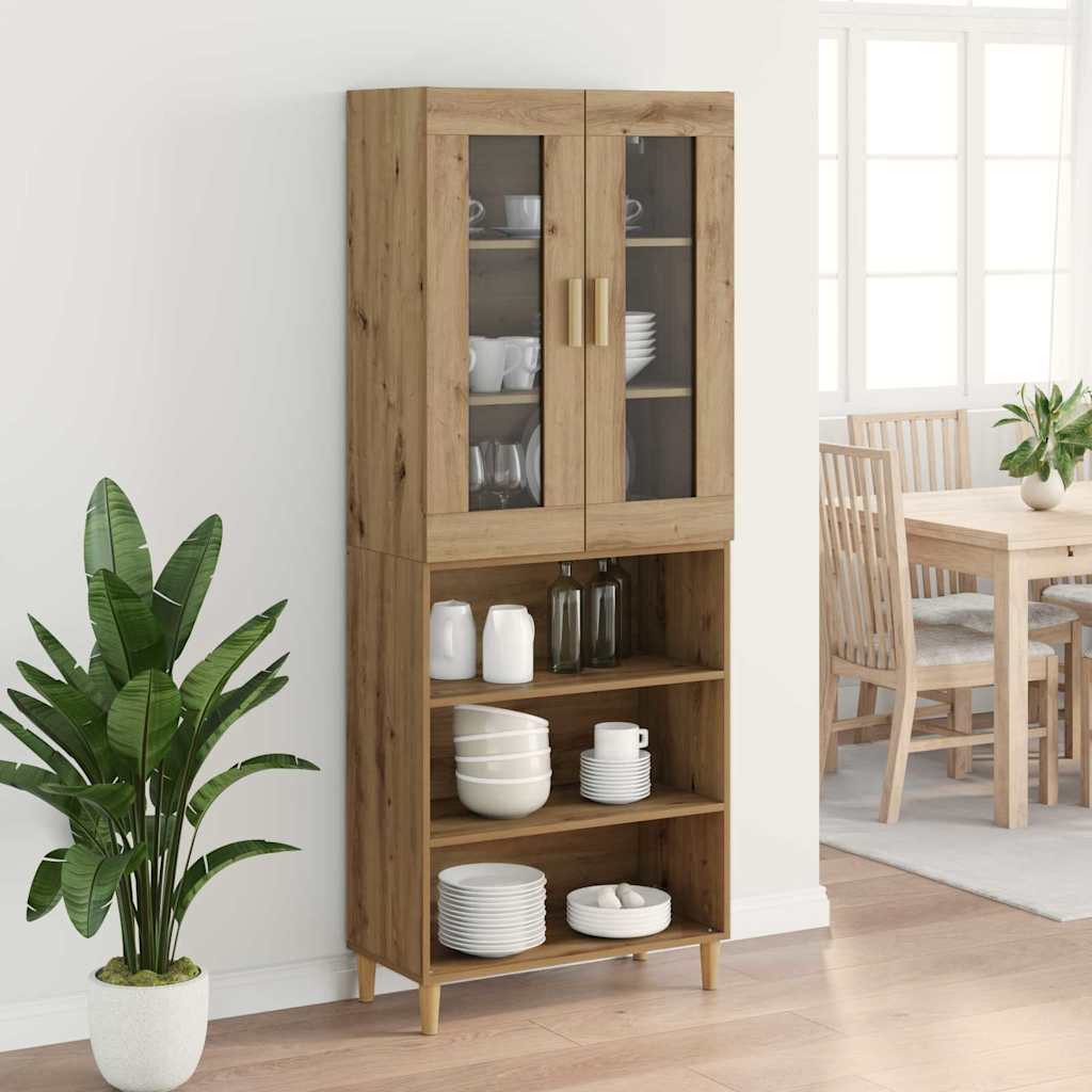 Highboard Artisan Egetræ 69,5 x 34 x 180 cm Ingeniørtræ og glas