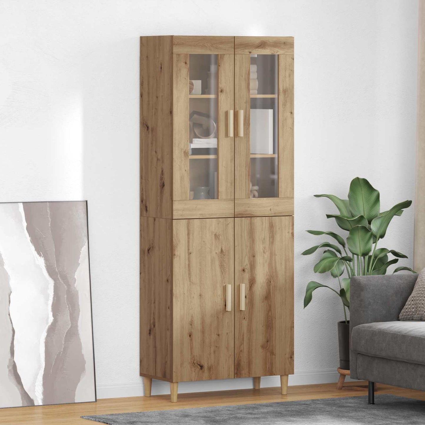 Highboard Artisan Egetræ 69,5 x 34 x 180 cm Ingeniørtræ og glas