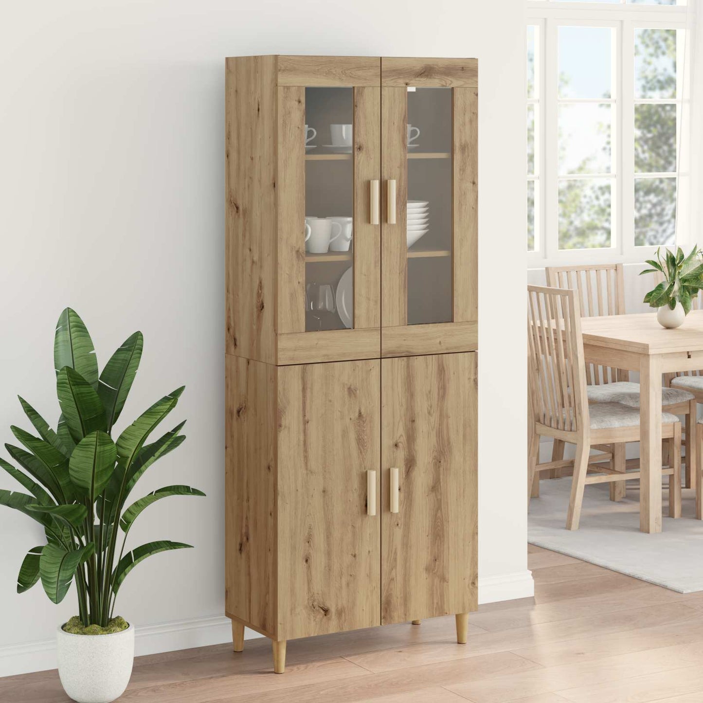 Highboard Artisan Egetræ 69,5 x 34 x 180 cm Ingeniørtræ og glas