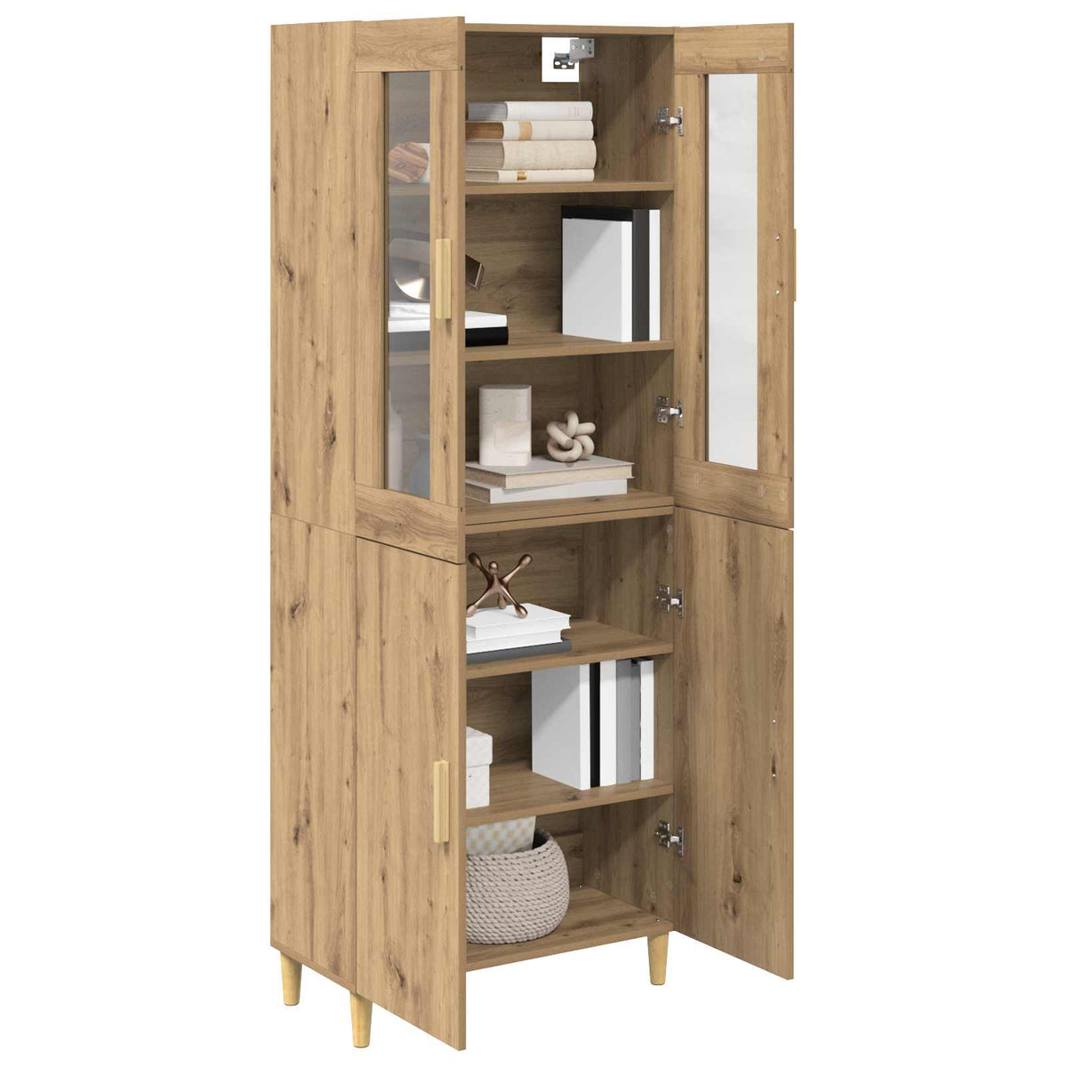 Highboard Artisan Egetræ 69,5 x 34 x 180 cm Ingeniørtræ og glas