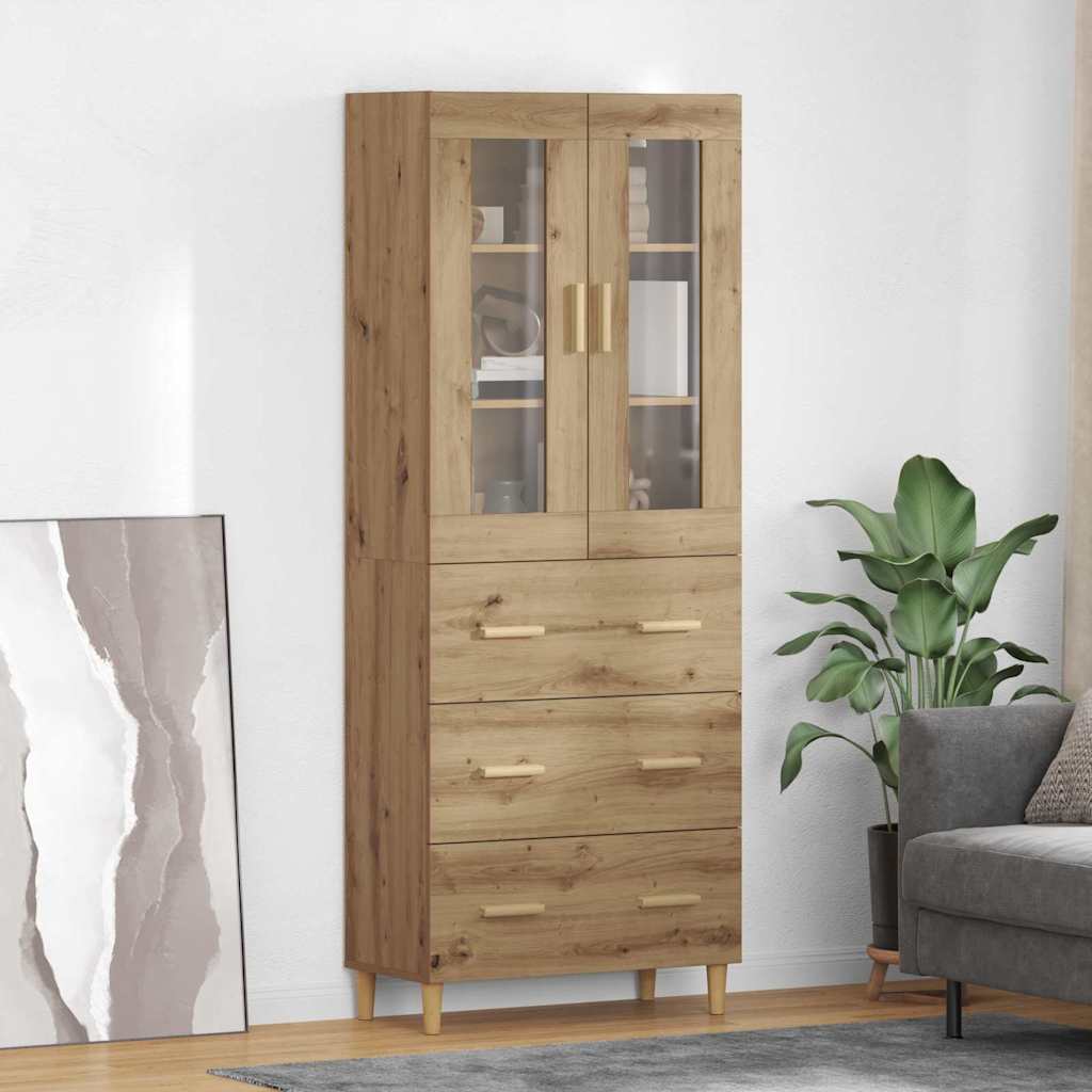 Highboard Artisan Egetræ 69,5 x 34 x 180 cm Ingeniørtræ og glas