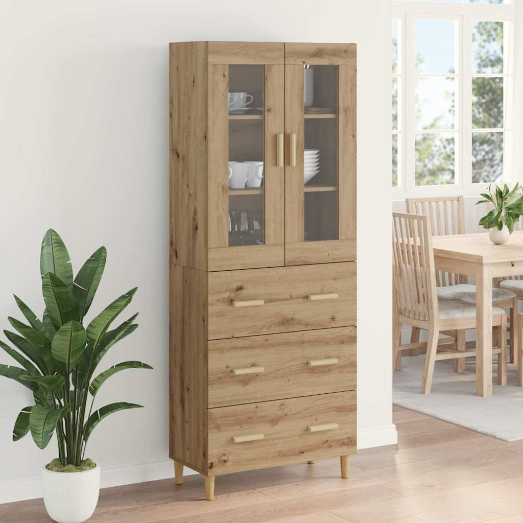 Highboard Artisan Egetræ 69,5 x 34 x 180 cm Ingeniørtræ og glas