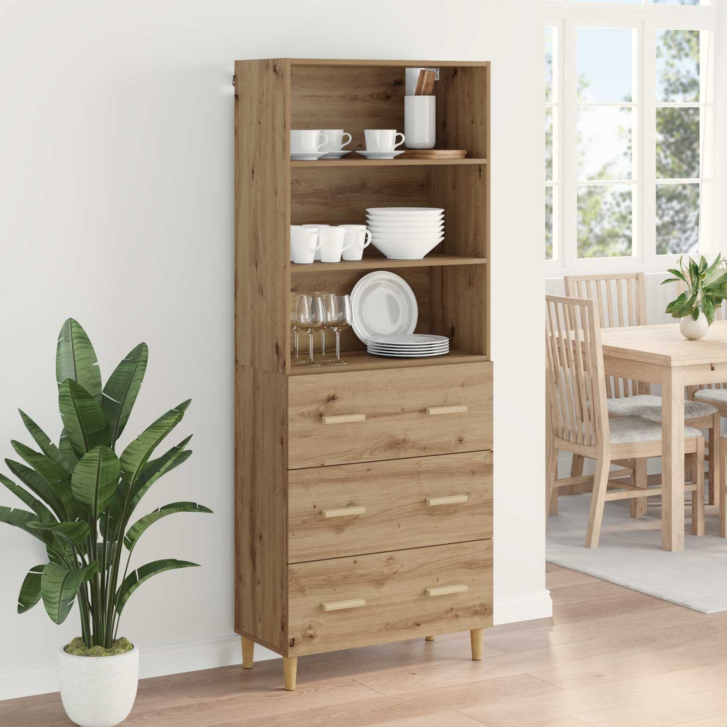 Highboard Artisan Egetræ 69,5 x 32,5 x 180 cm Konstrueret træ