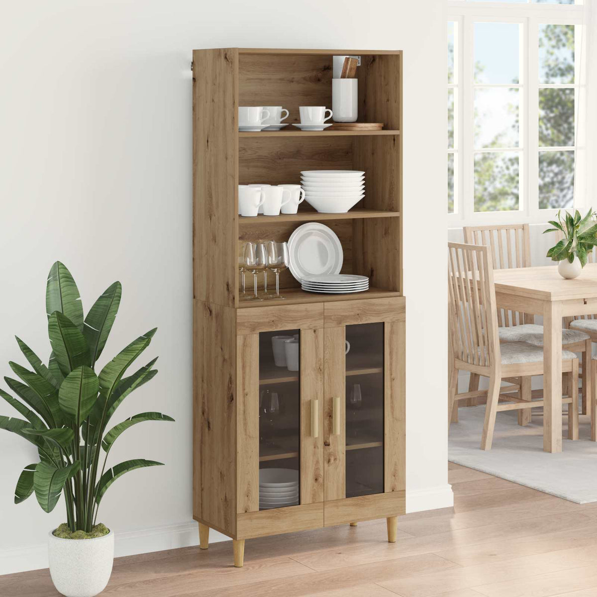 Highboard Artisan Egetræ 69,5 x 32,5 x 180 cm Konstrueret træ
