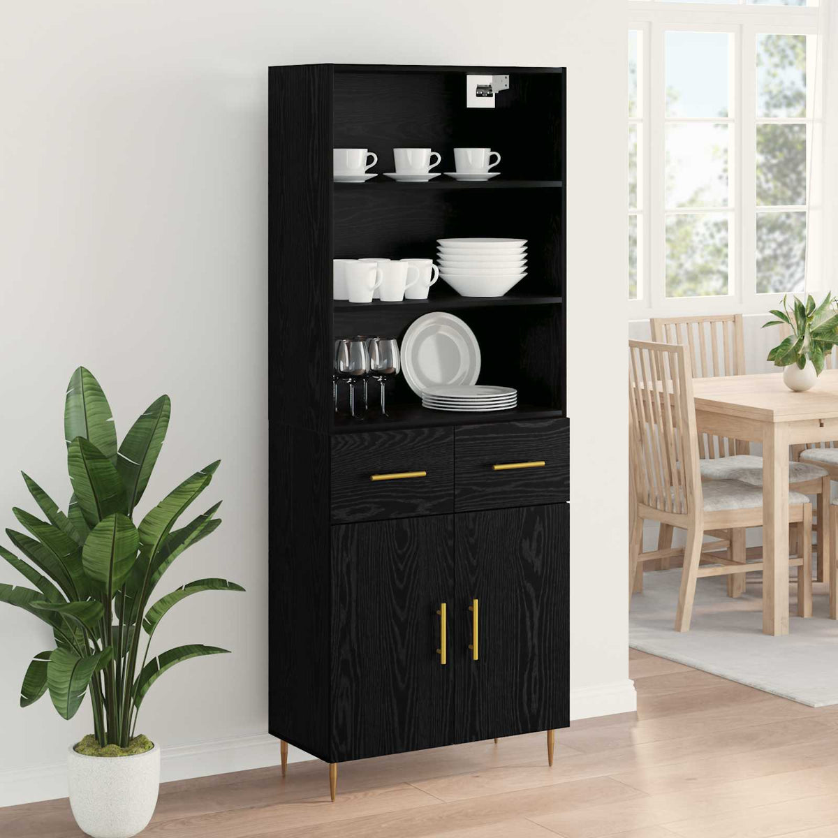 Highboard Sort eg 69,5 x 34 x 180 cm Konstrueret træ
