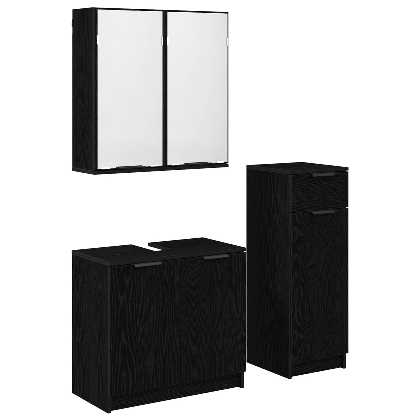 Badeværelsesmøbel sæt 3 stk. Sort eg 64,5 x 33,5 x 59 cm