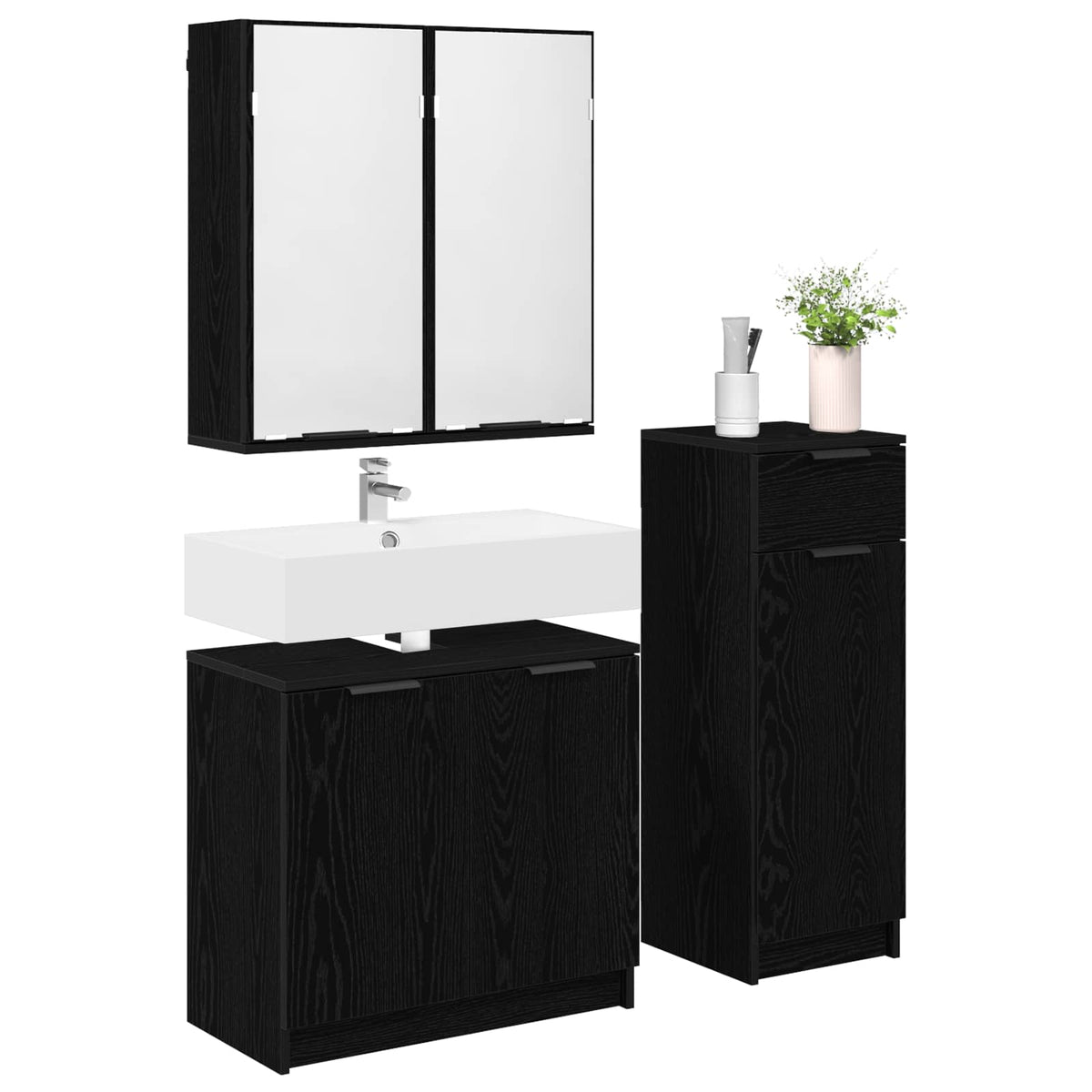 Badeværelsesmøbel sæt 3 stk. Sort eg 64,5 x 33,5 x 59 cm