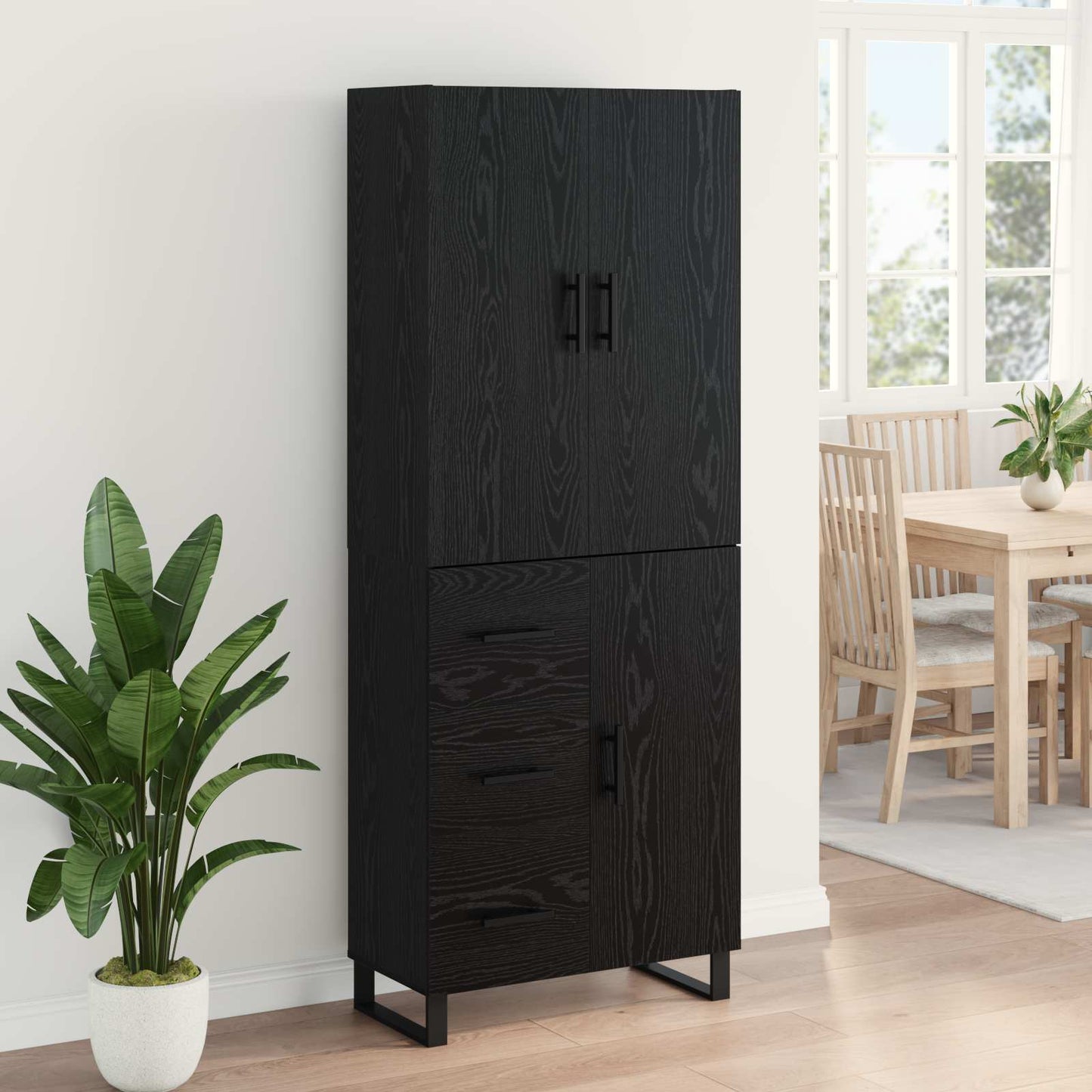 Highboard 2 stk. Sort eg 69,5 x 34 x 180 cm Ingeniørtræ og glas