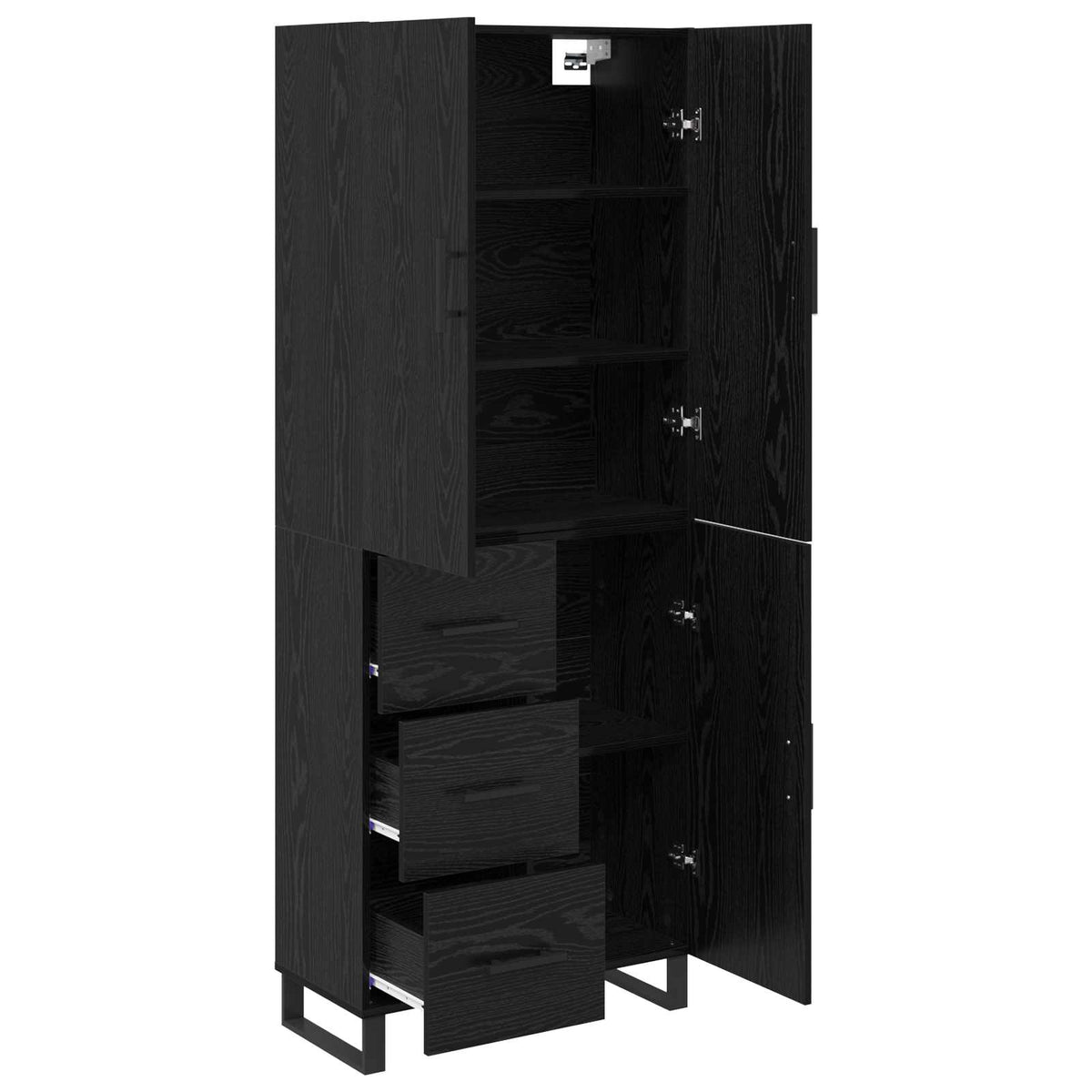 Highboard 2 stk. Sort eg 69,5 x 34 x 180 cm Ingeniørtræ og glas