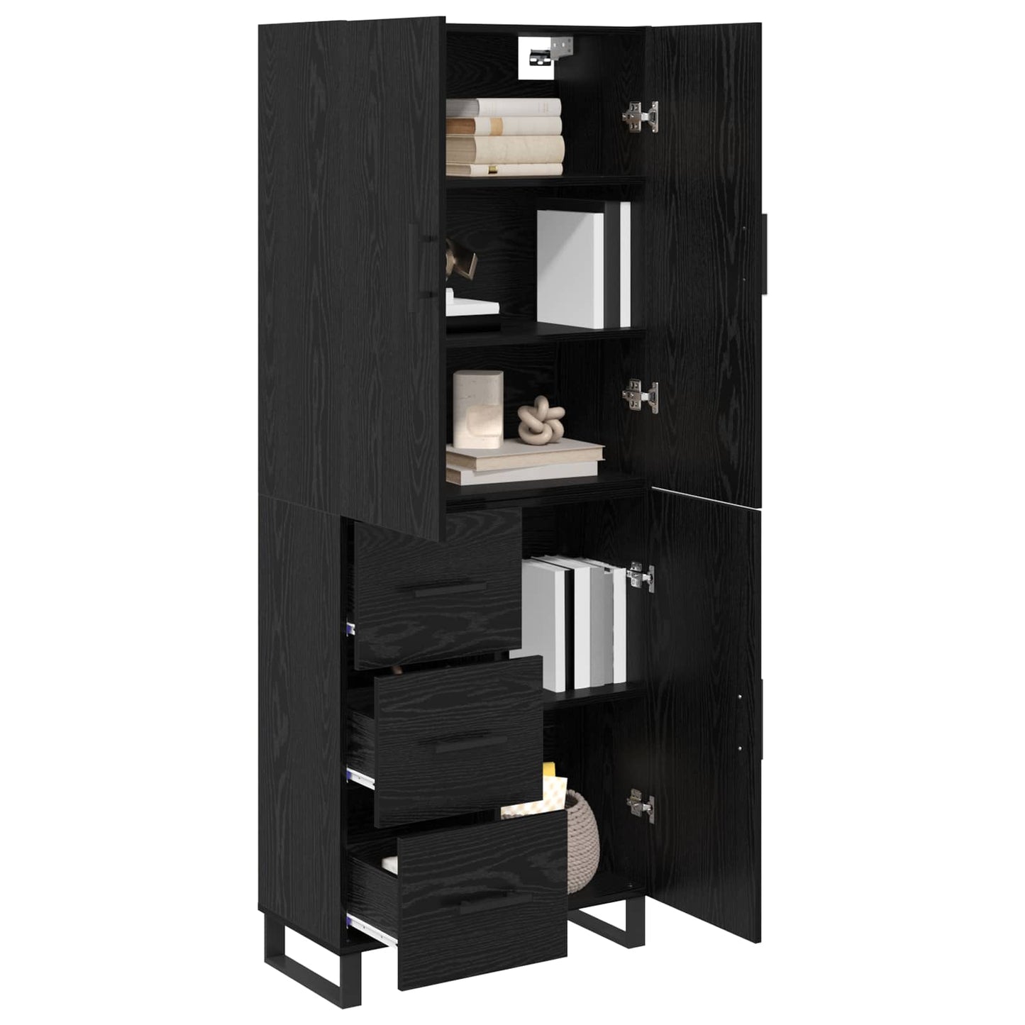Highboard 2 stk. Sort eg 69,5 x 34 x 180 cm Ingeniørtræ og glas