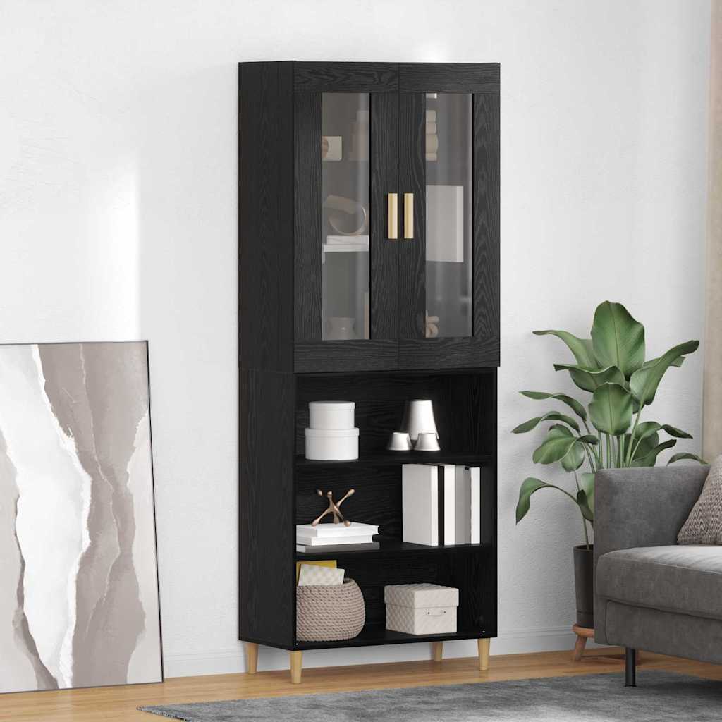 Highboard Sort eg 69,5 x 34 x 180 cm Ingeniørtræ og glas