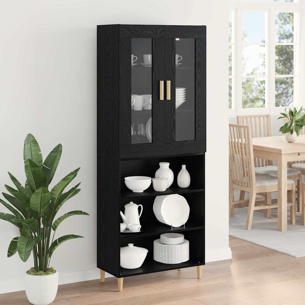 Highboard Sort eg 69,5 x 34 x 180 cm Ingeniørtræ og glas