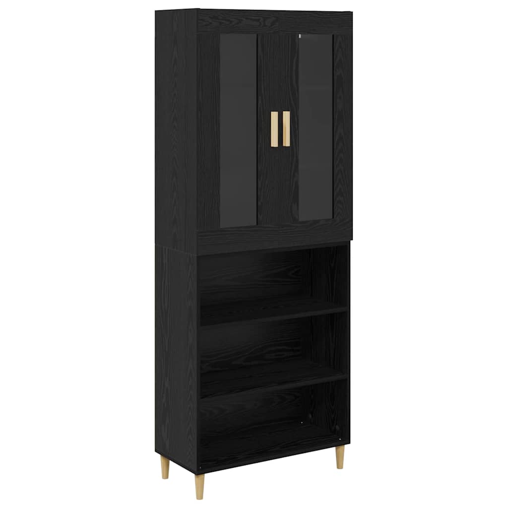 Highboard Sort eg 69,5 x 34 x 180 cm Ingeniørtræ og glas
