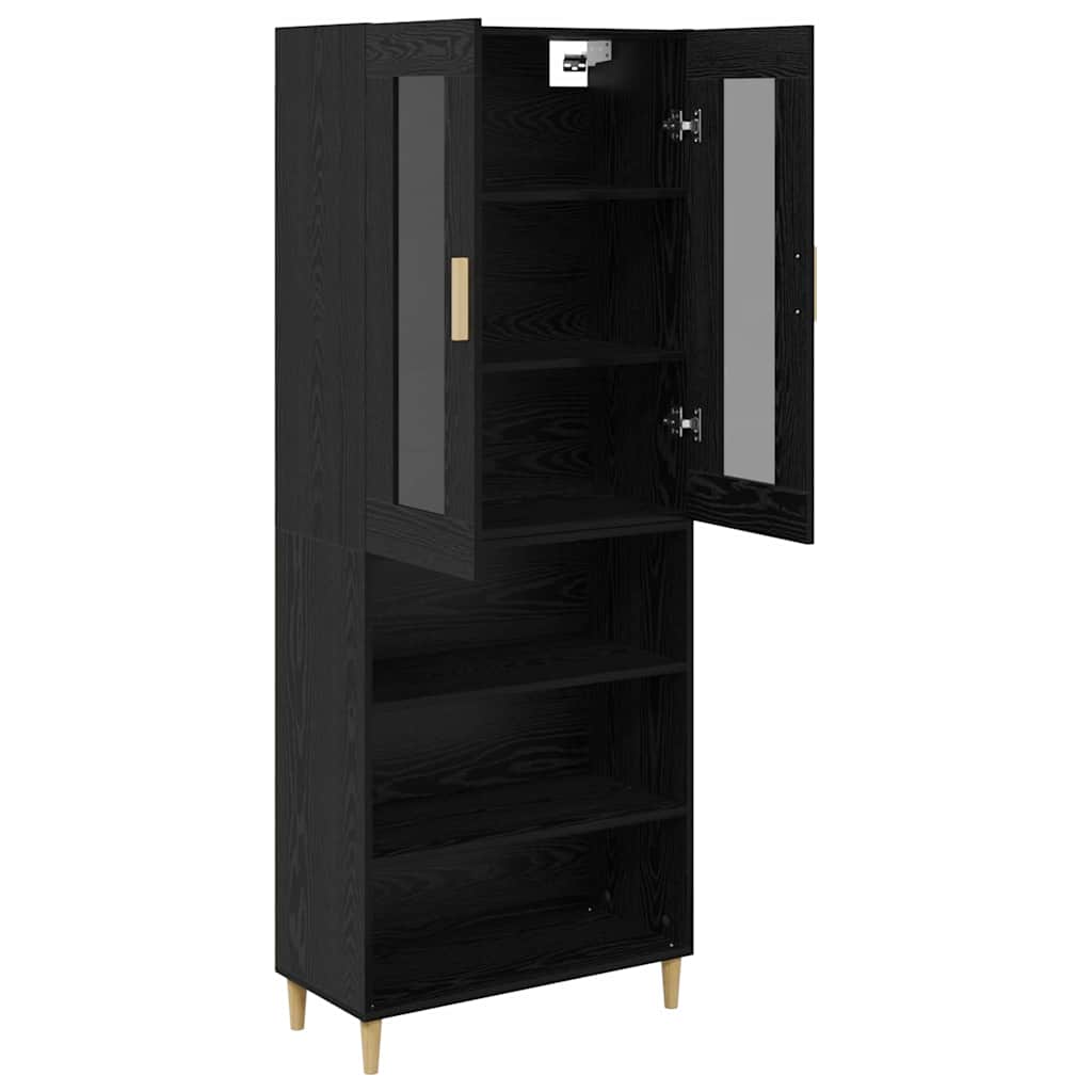 Highboard Sort eg 69,5 x 34 x 180 cm Ingeniørtræ og glas