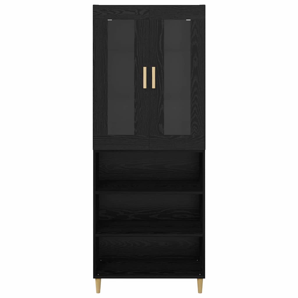 Highboard Sort eg 69,5 x 34 x 180 cm Ingeniørtræ og glas