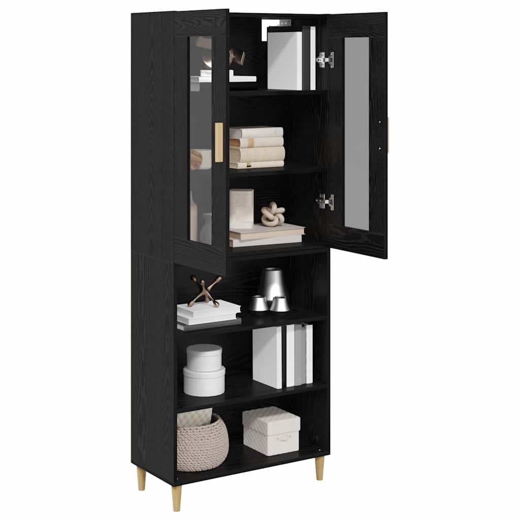 Highboard Sort eg 69,5 x 34 x 180 cm Ingeniørtræ og glas
