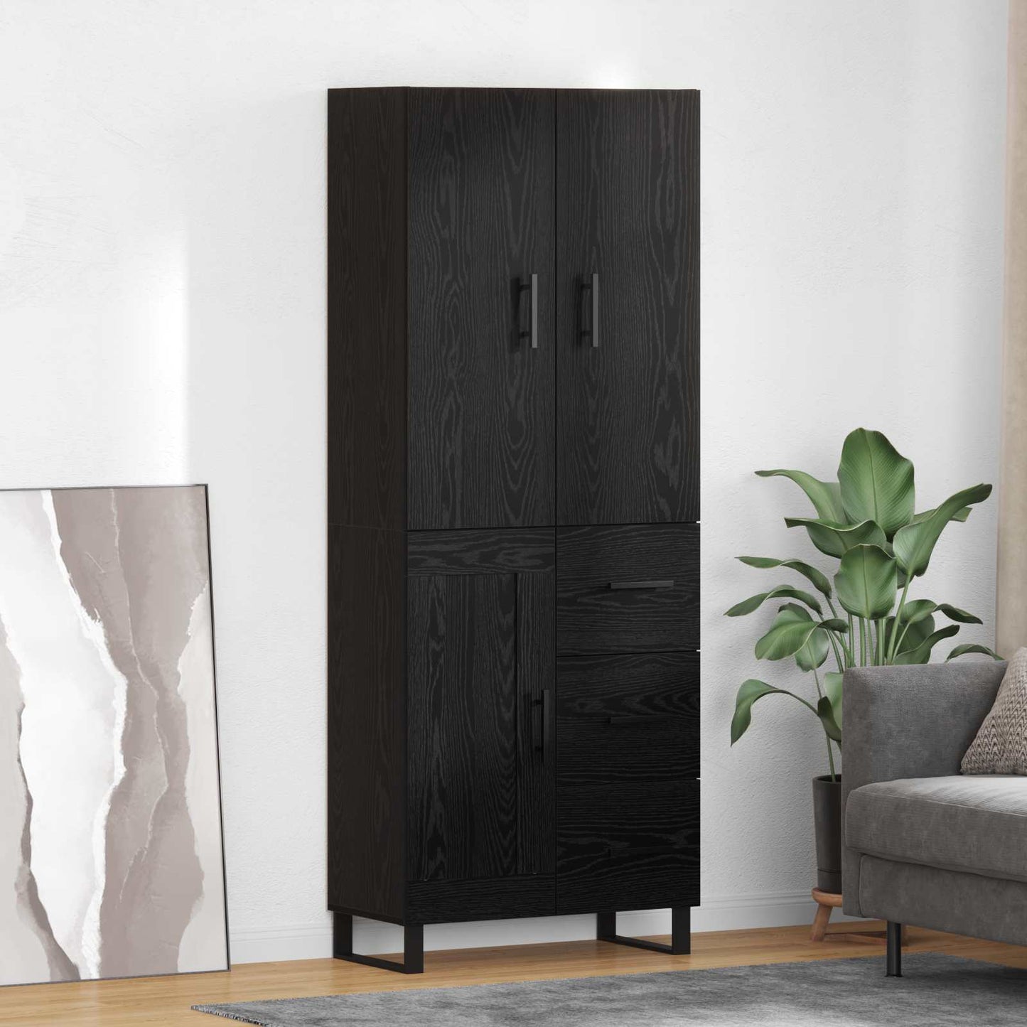 Highboard 2 stk. Sort eg 69,5 x 34 x 180 cm Ingeniørtræ og glas