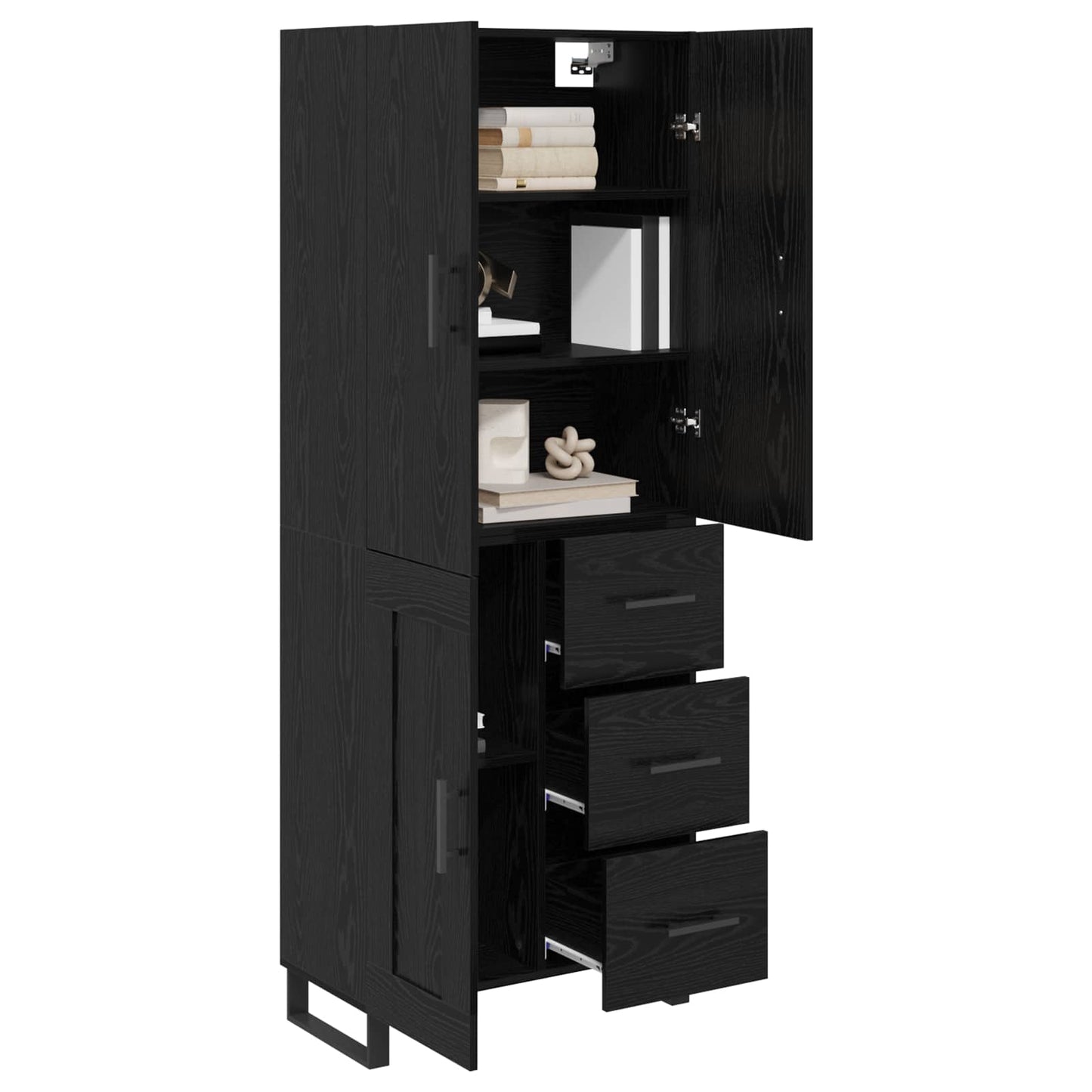 Highboard 2 stk. Sort eg 69,5 x 34 x 180 cm Ingeniørtræ og glas