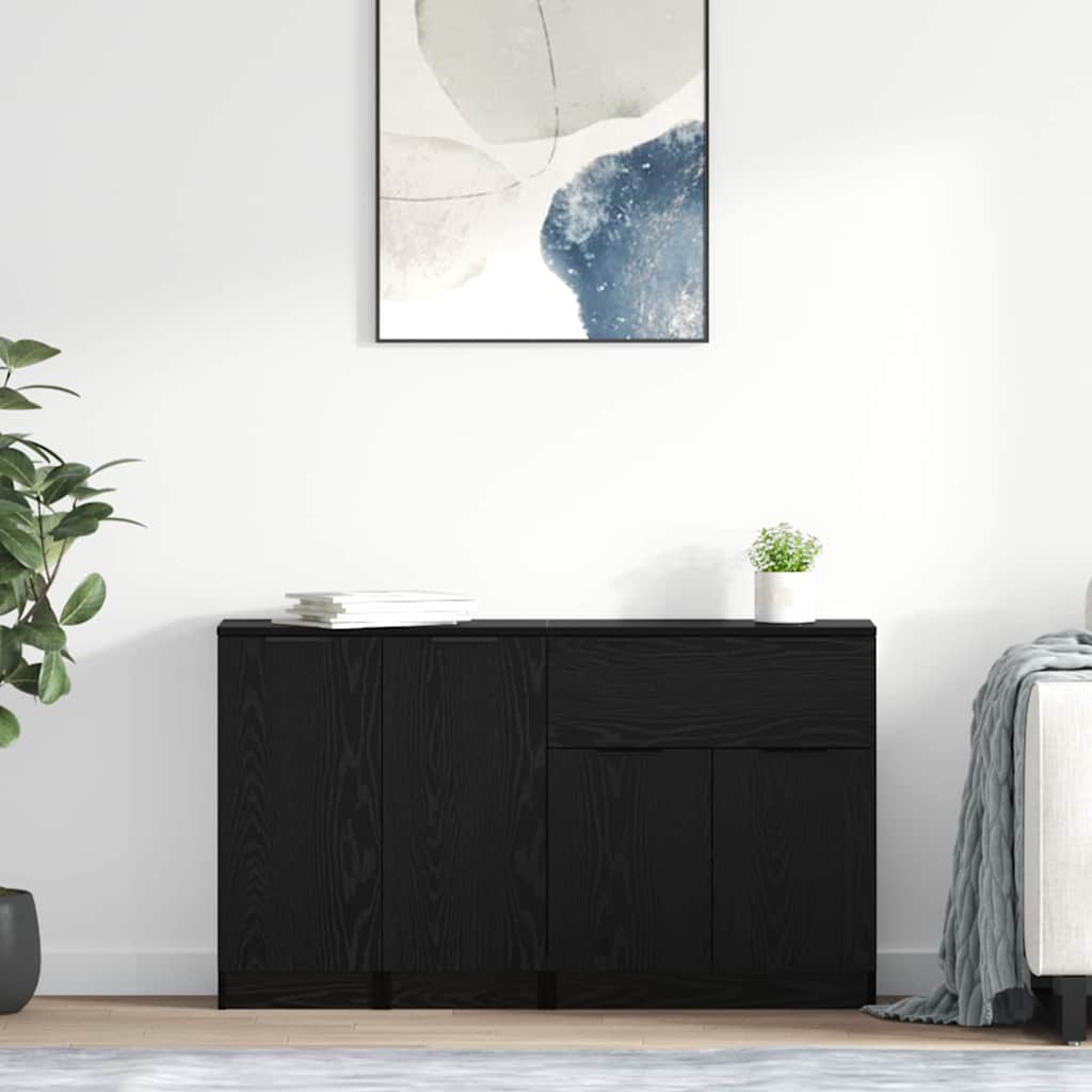 Sideboard 3 stk. Sort eg 69,5 x 34 x 180 cm Konstrueret træ