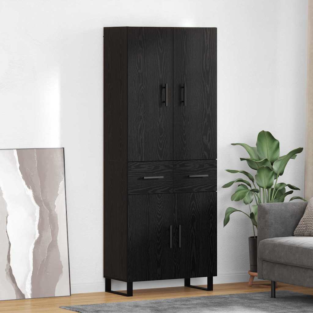Highboard 2 stk. Sort eg 69,5 x 34 x 180 cm Ingeniørtræ og glas