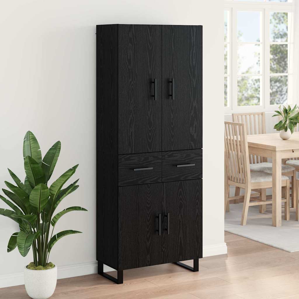 Highboard 2 stk. Sort eg 69,5 x 34 x 180 cm Ingeniørtræ og glas