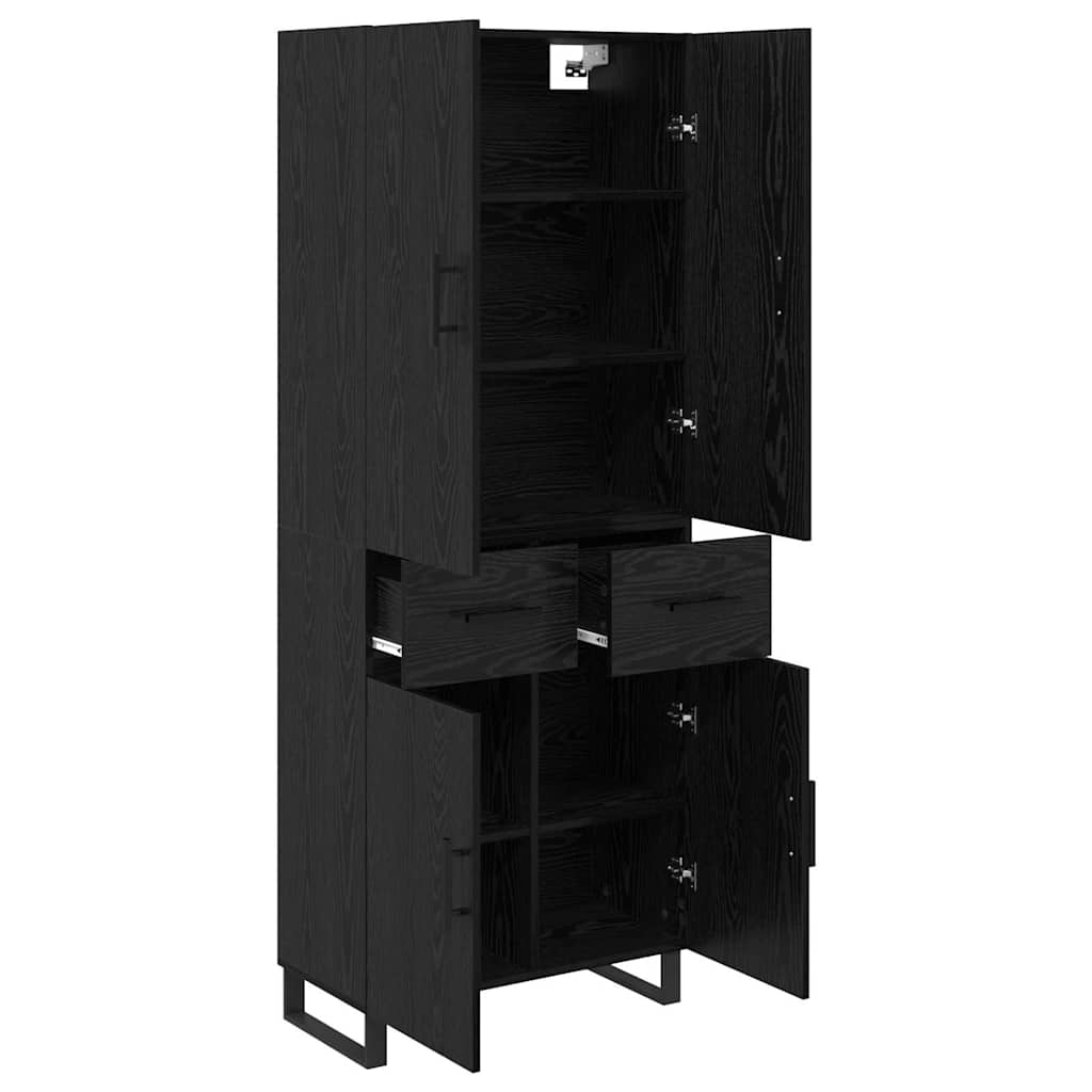 Highboard 2 stk. Sort eg 69,5 x 34 x 180 cm Ingeniørtræ og glas