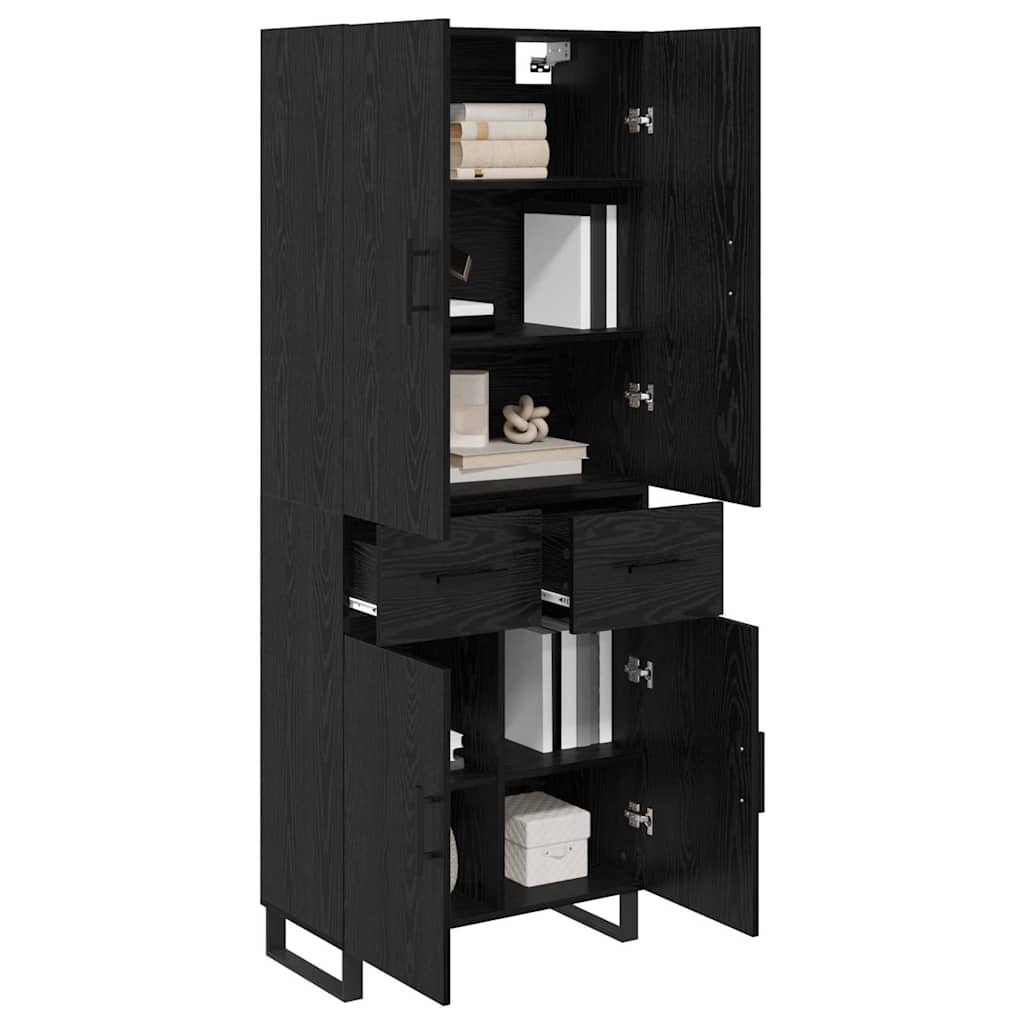 Highboard 2 stk. Sort eg 69,5 x 34 x 180 cm Ingeniørtræ og glas