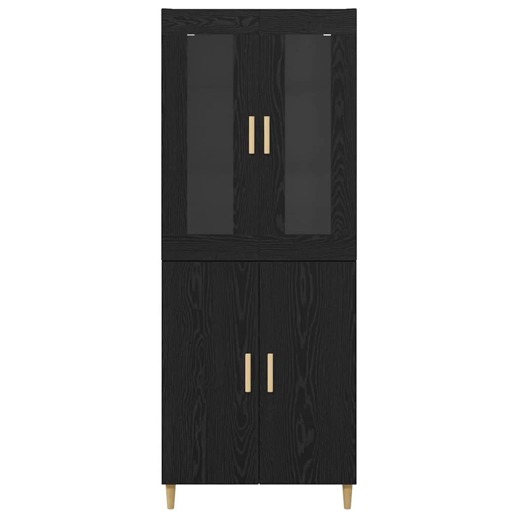 Highboard Sort eg 69,5 x 34 x 180 cm Ingeniørtræ og glas