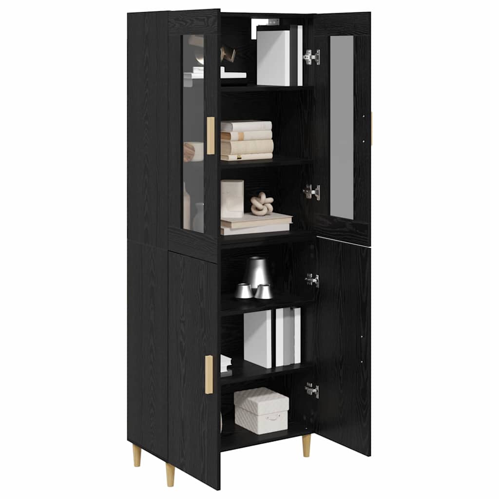 Highboard Sort eg 69,5 x 34 x 180 cm Ingeniørtræ og glas