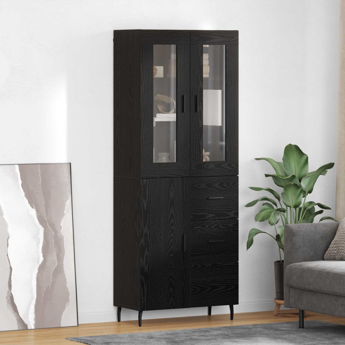 Highboard 2 stk. Sort eg 69,5 x 34 x 180 cm Konstrueret træ