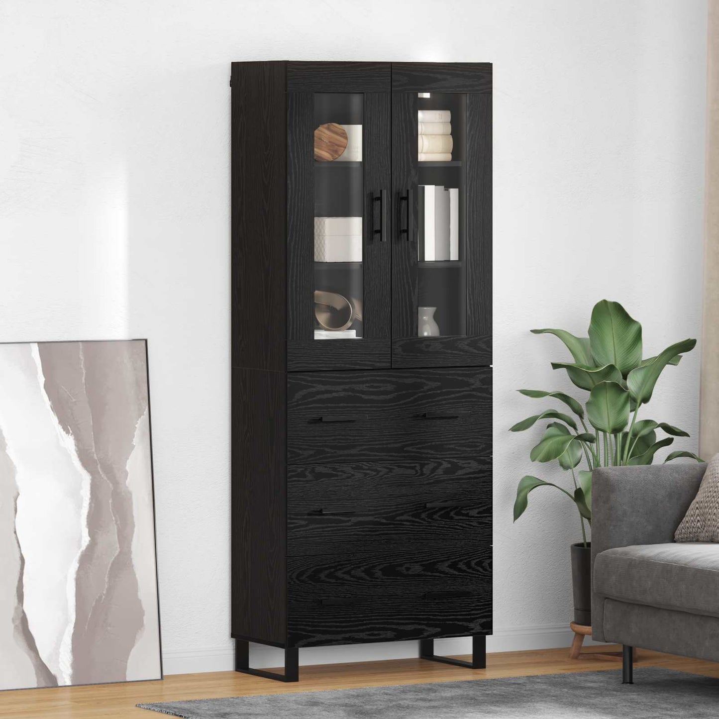 Highboard 2 stk. Sort eg 69,5 x 34 x 180 cm Konstrueret træ