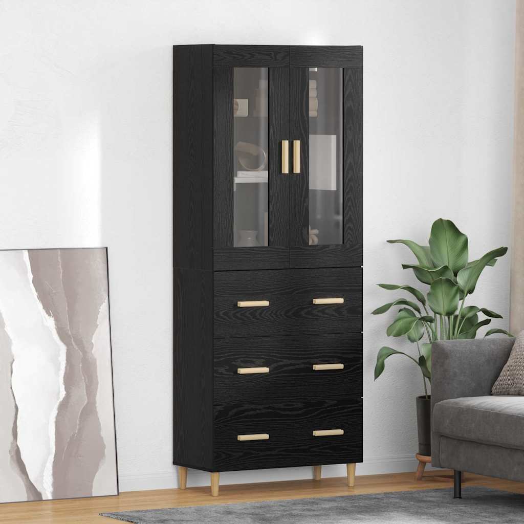 Highboard Sort eg 69,5 x 34 x 180 cm Ingeniørtræ og glas