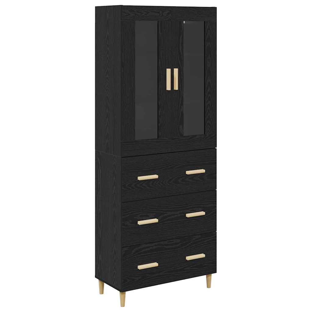 Highboard Sort eg 69,5 x 34 x 180 cm Ingeniørtræ og glas