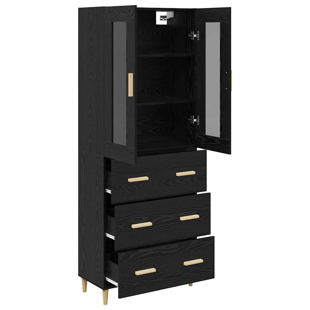 Highboard Sort eg 69,5 x 34 x 180 cm Ingeniørtræ og glas