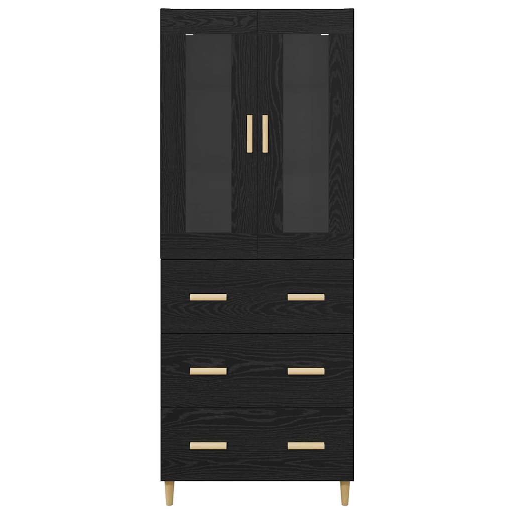 Highboard Sort eg 69,5 x 34 x 180 cm Ingeniørtræ og glas