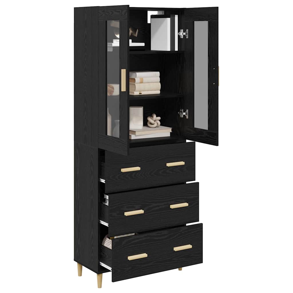 Highboard Sort eg 69,5 x 34 x 180 cm Ingeniørtræ og glas