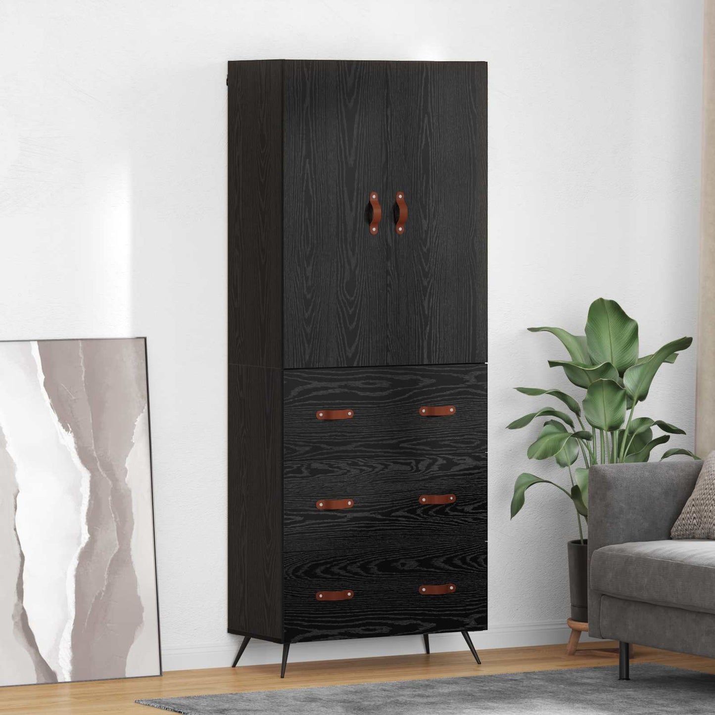 Highboard Sort eg 69,5 x 34 x 180 cm Konstrueret træ