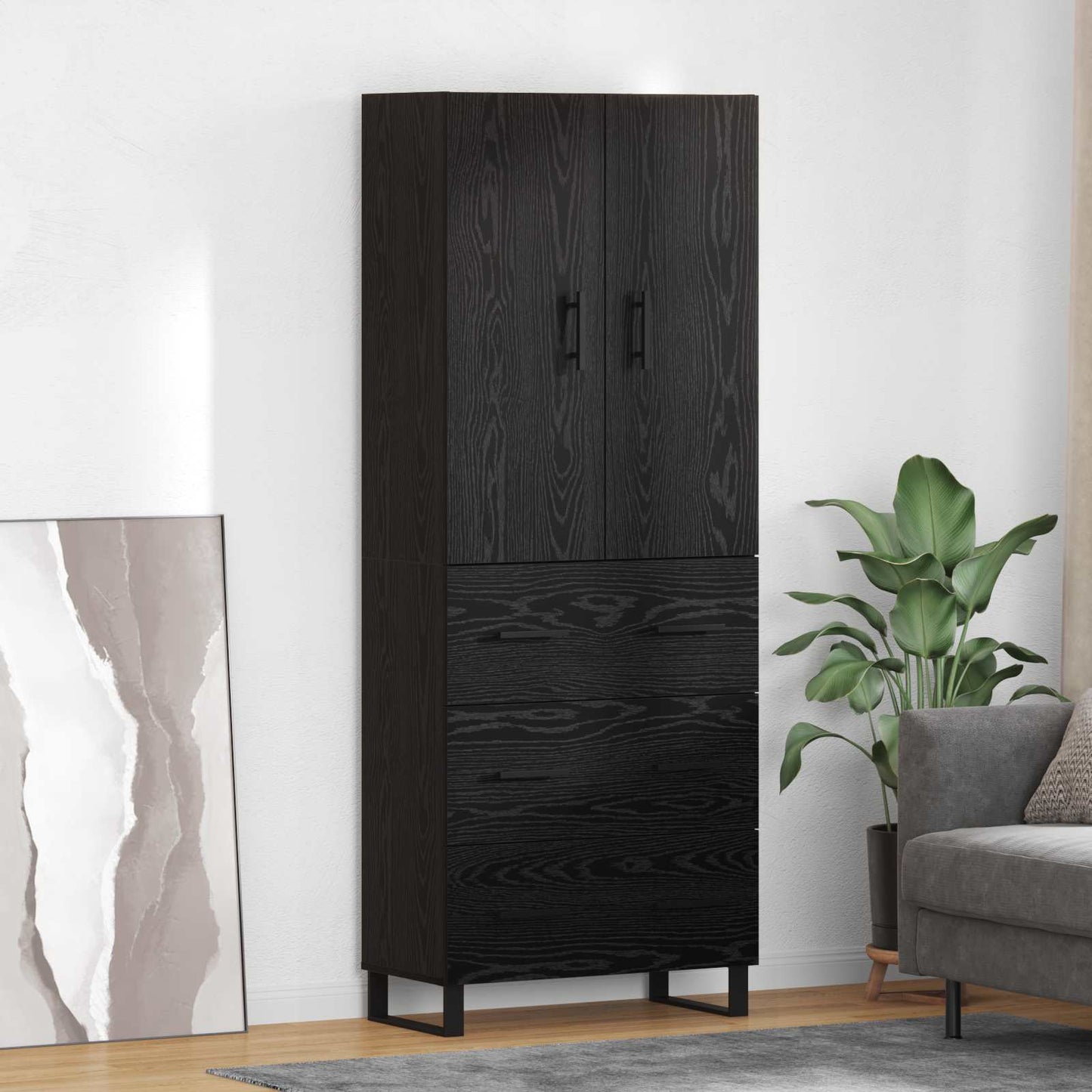 Highboard 2 stk. Sort eg 69,5 x 34 x 180 cm Ingeniørtræ og glas