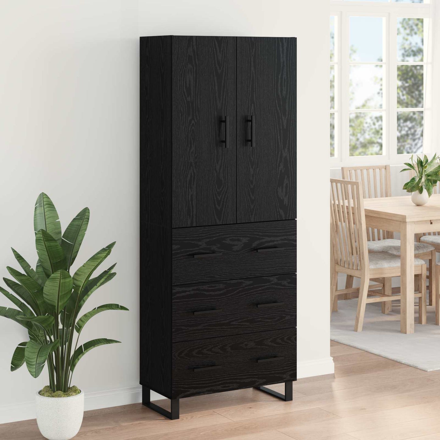 Highboard 2 stk. Sort eg 69,5 x 34 x 180 cm Ingeniørtræ og glas