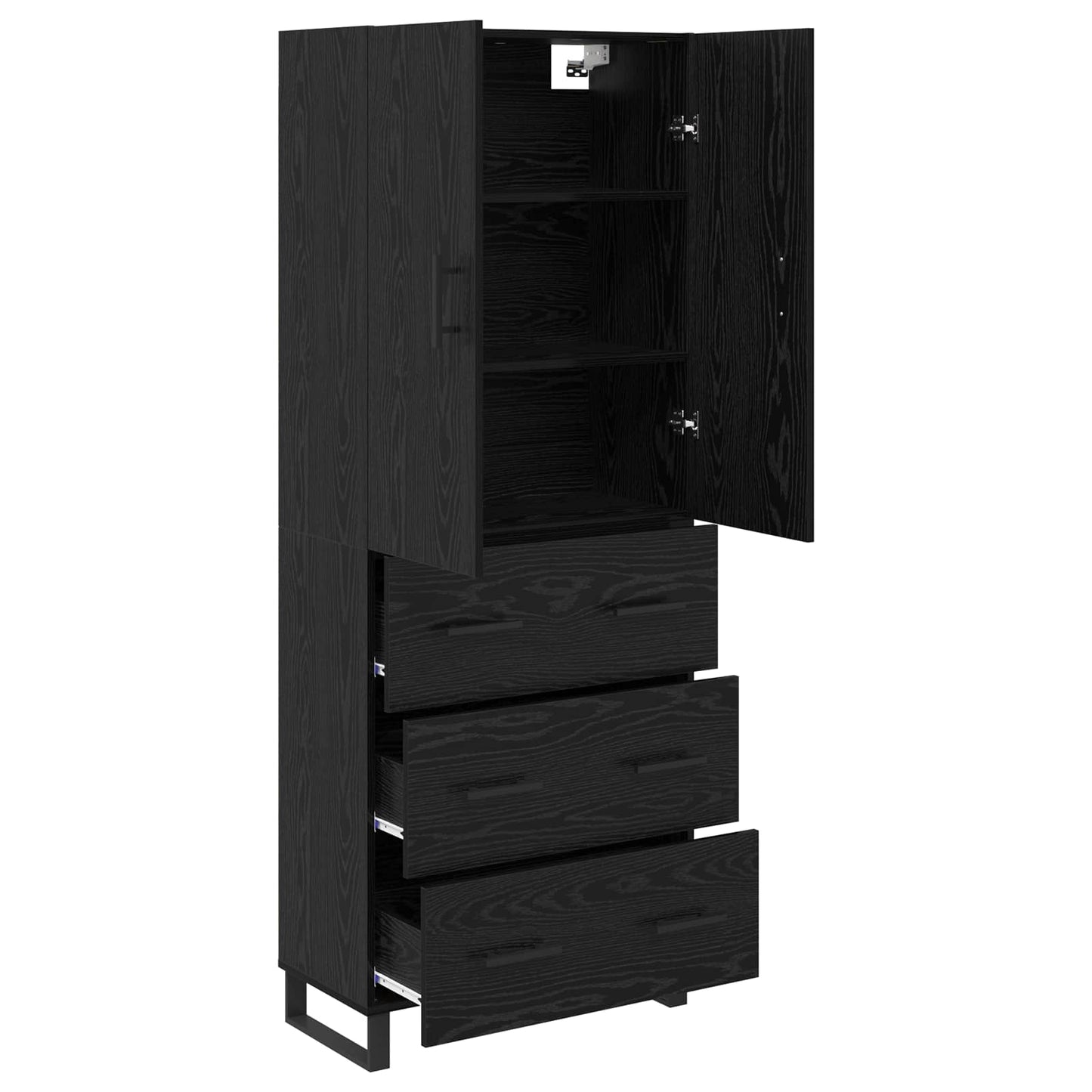 Highboard 2 stk. Sort eg 69,5 x 34 x 180 cm Ingeniørtræ og glas