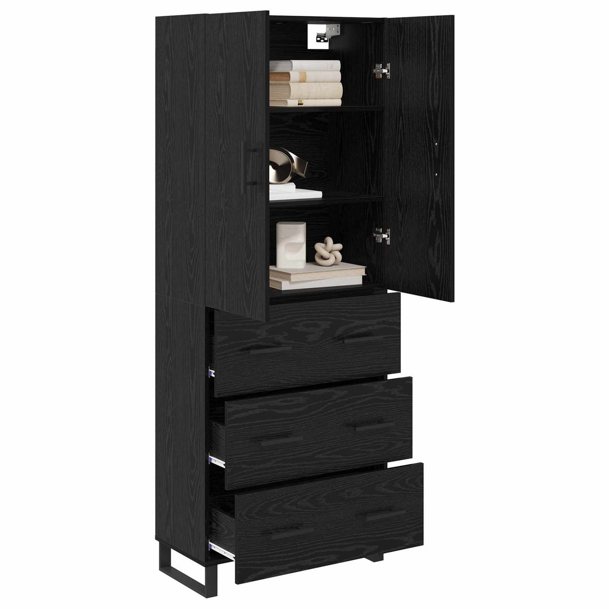 Highboard 2 stk. Sort eg 69,5 x 34 x 180 cm Ingeniørtræ og glas